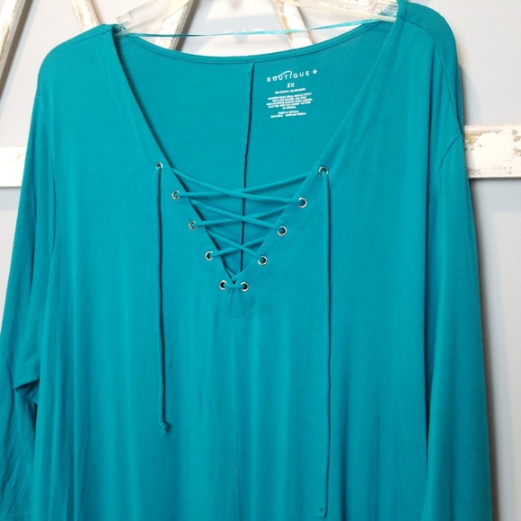 Teal Midi Dress with Lace-Up Detail - Picture 2 of 7